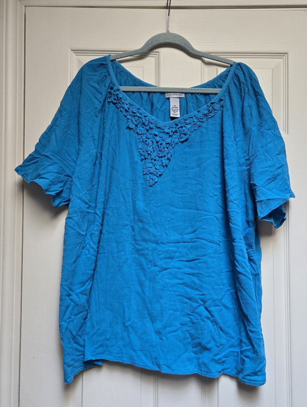 Liz & Me for Catherines Blue 100% Cotton Boho Top Plus Size 3X